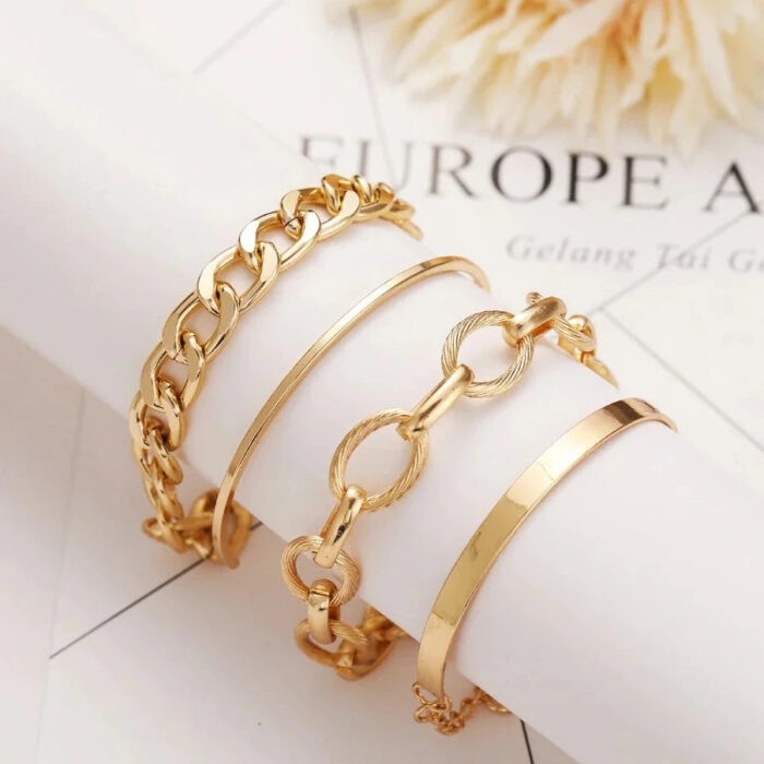 Metal Chain Bracelet Set Golden