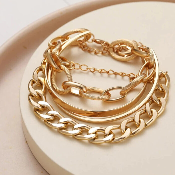 Metal Chain Bracelet Set Golden - Image 2