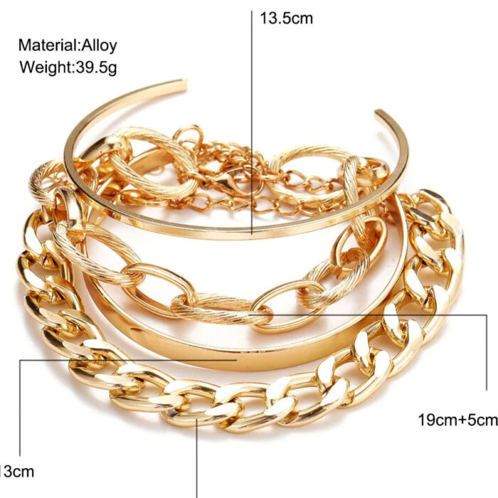 Metal Chain Bracelet Set Golden - Image 3