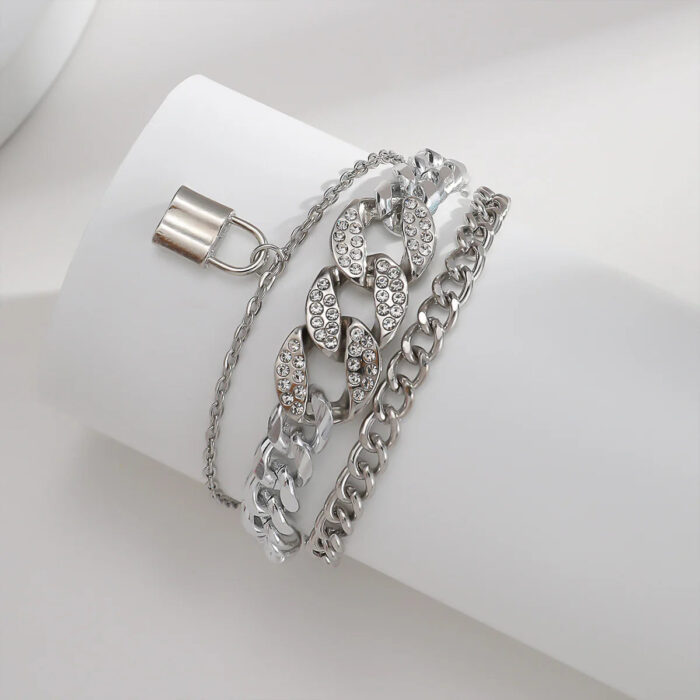 Diamond Lock Bracelet Set Silver - Image 5