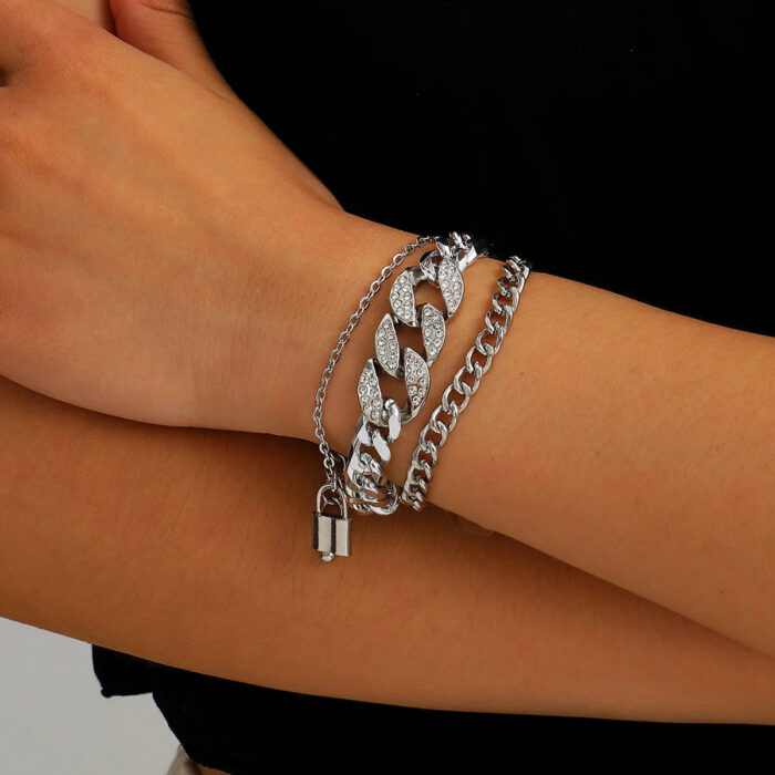 Diamond Lock Bracelet Set Silver - Image 2