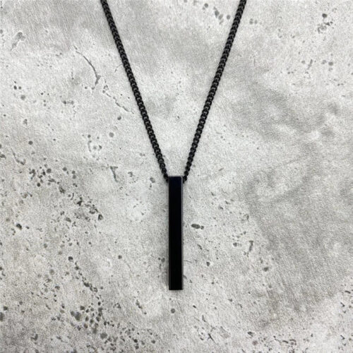 Black Vertical Bar Pendant Necklace for Men Women