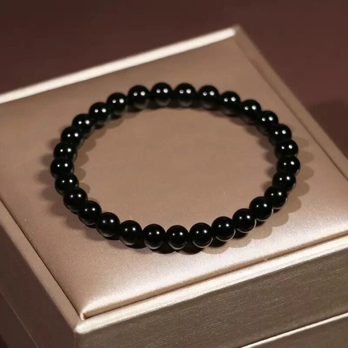 Shiny Black Beads Bracelet For Men Women