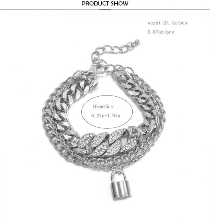 Diamond Lock Bracelet Set Silver - Image 6