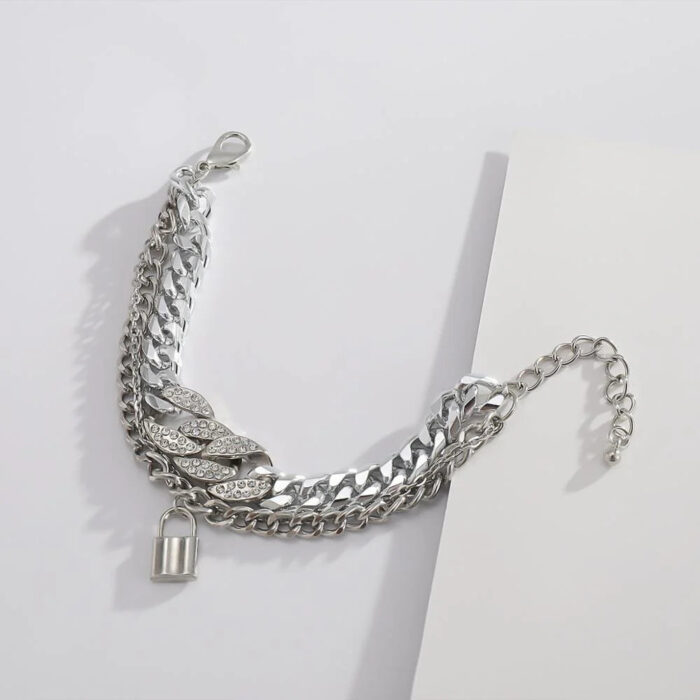 Diamond Lock Bracelet Set Silver - Image 3