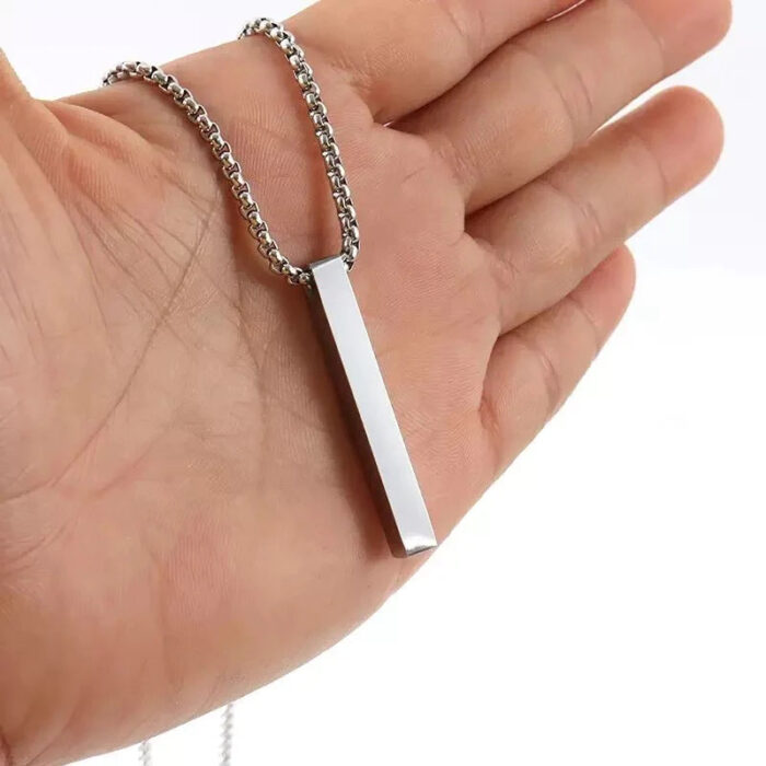 Silver Vertical Bar Pendant Necklace for Men Women - Image 5